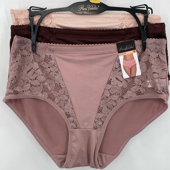 Prima Valentina Pack of 3 Briefs Lace Accent Panties Underwear Size Medium - Picture 1 of 6